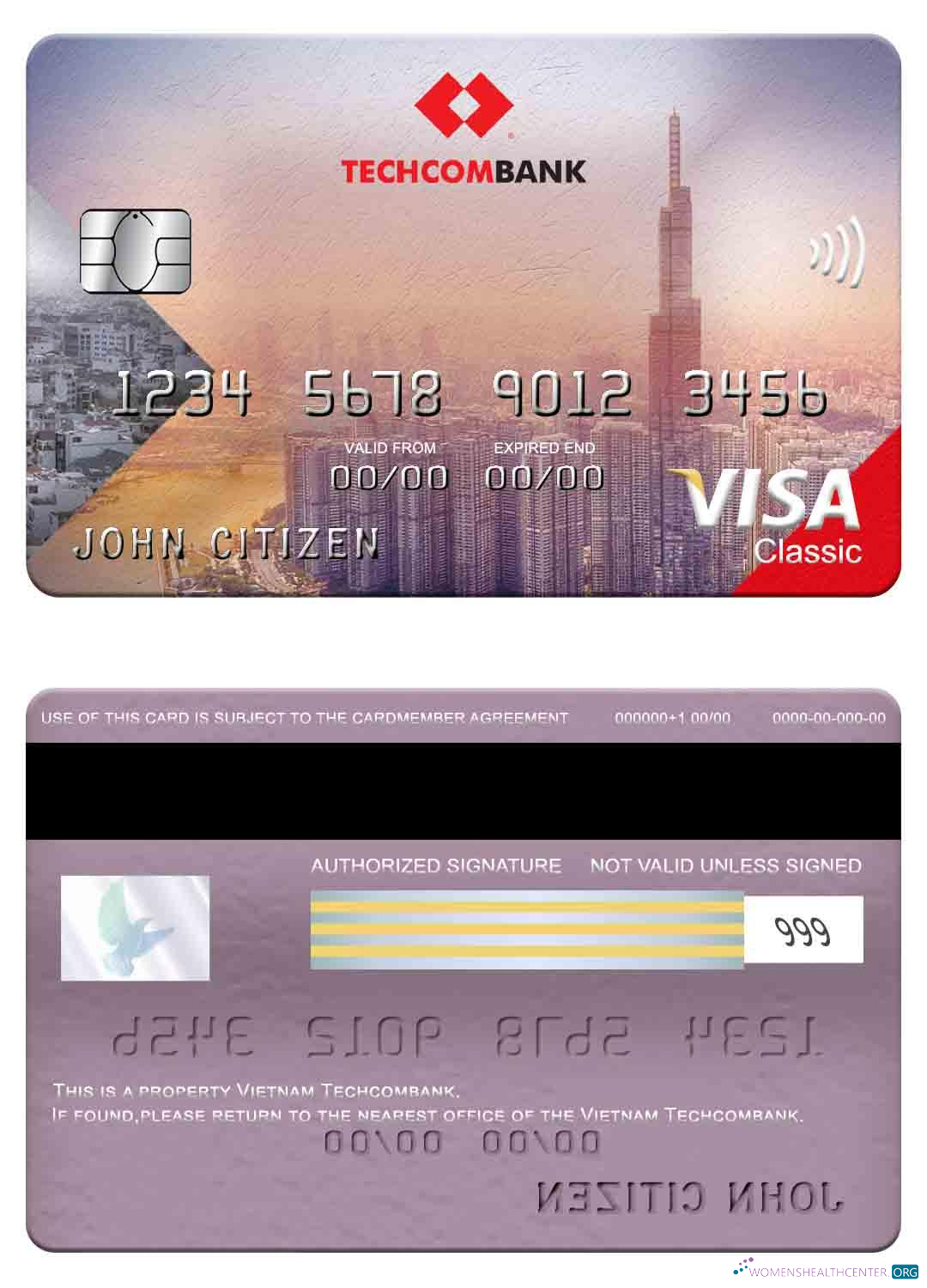 Download Vietnam Techcombank visa classic card Photoshop template